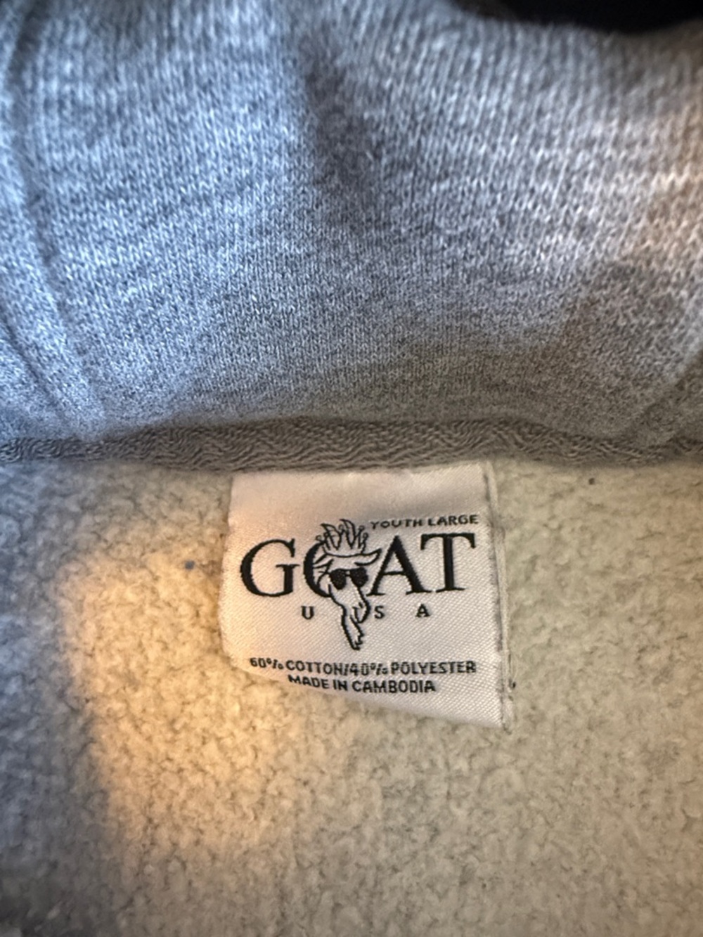 Youth L GOAT Gray Hooded Sweatshirt with Flag Patch - Picture 2 of 4